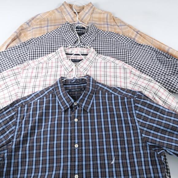 Men's LOT OF 4 Nautica Long Sleeve Button Shirts SIZE L Large Plaid - Picture 1 of 9